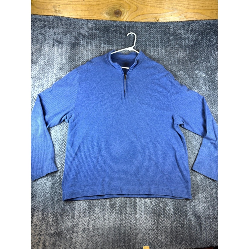 Van Heusen Never Tuck Sweater Mens 2XL Blue Textured Classic 1/4 Zip Mock Neck